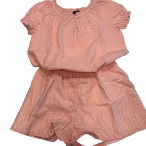 Polo Ralph Lauren Girls' Peachy /pink & White Gingham Cotton Romper Sz 10 NWOT